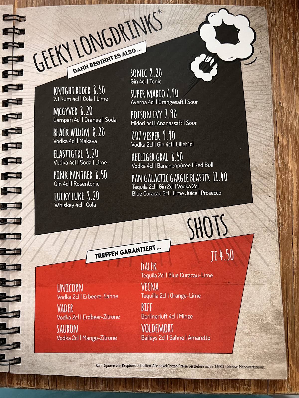 Menu de Geek's Café-Bar