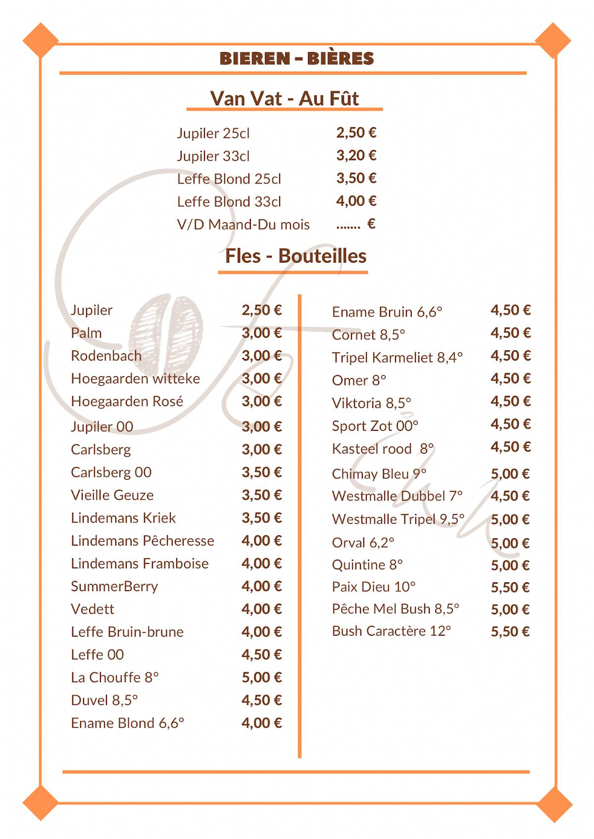 Menu de Café Inn