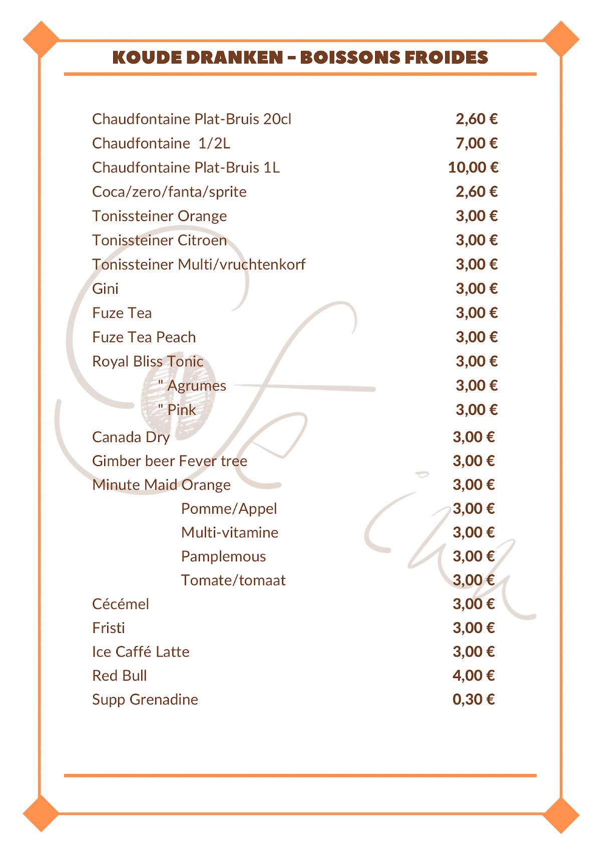 Menu de Café Inn