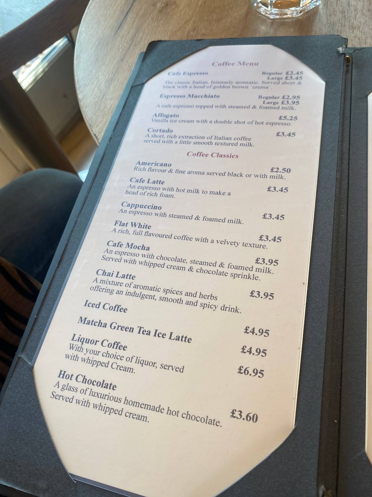 Menu at Cafe Italia, Windermere