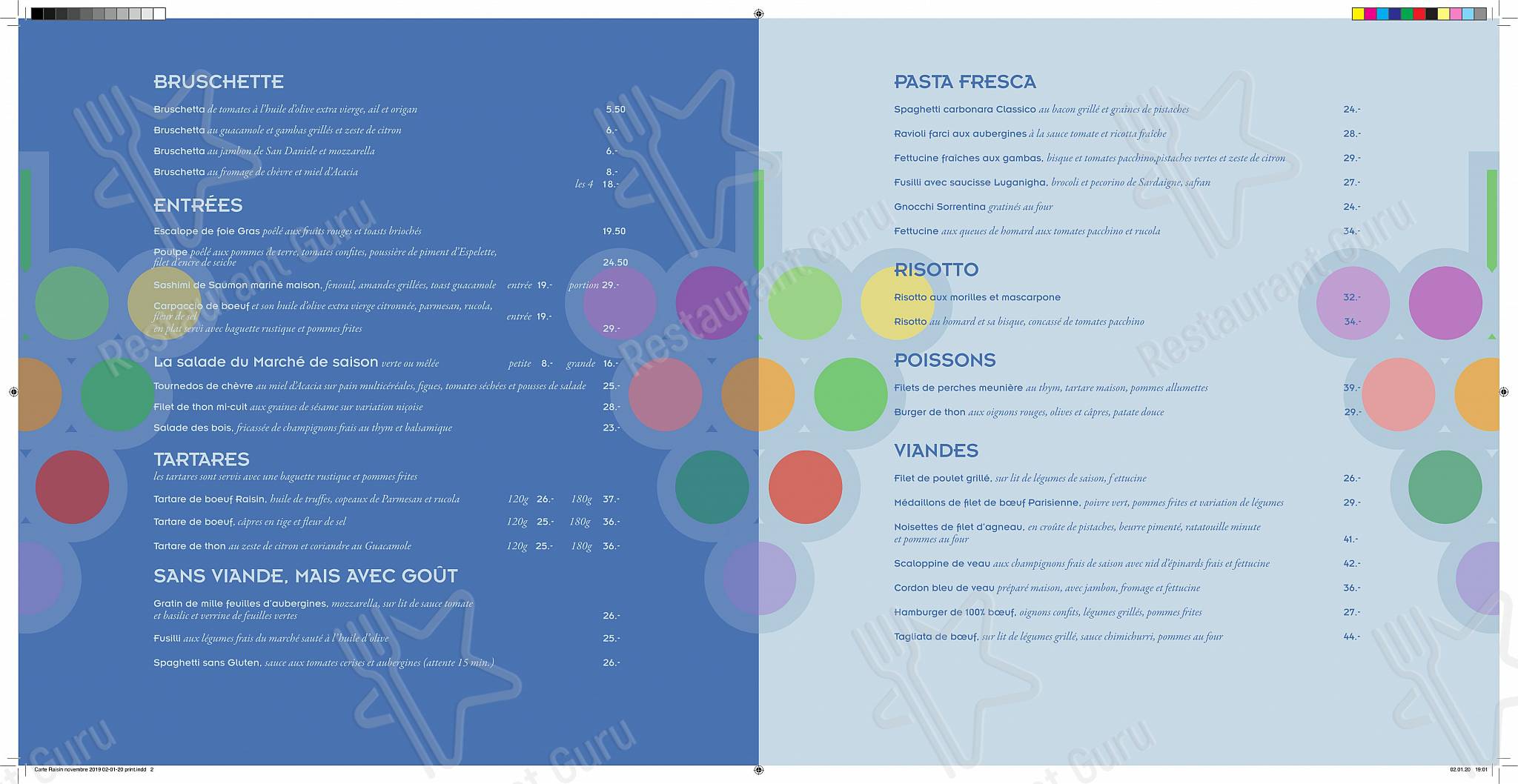 Menu per Hôtel-Restaurant Le Raisin caffè bar