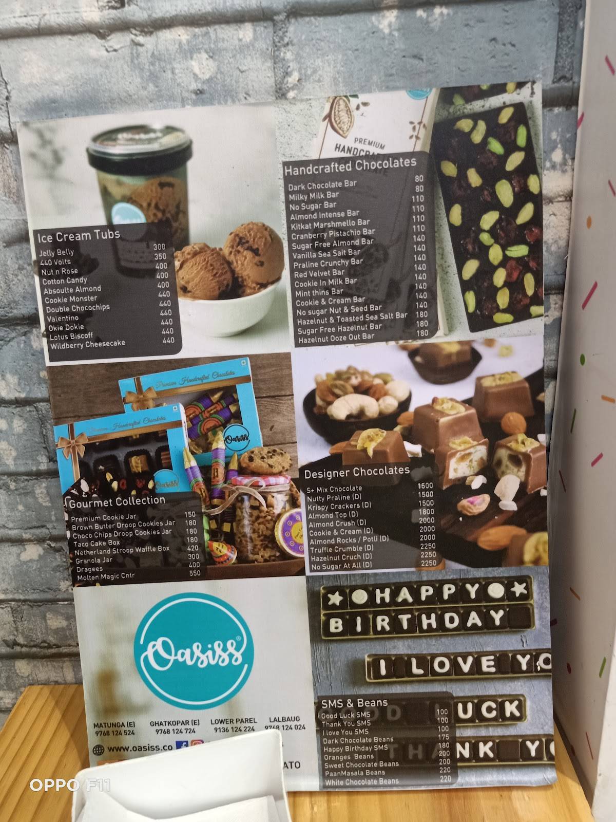 Oasiss Cakes, Chocolates, Icecream Cakes - Ghatkopar menu
