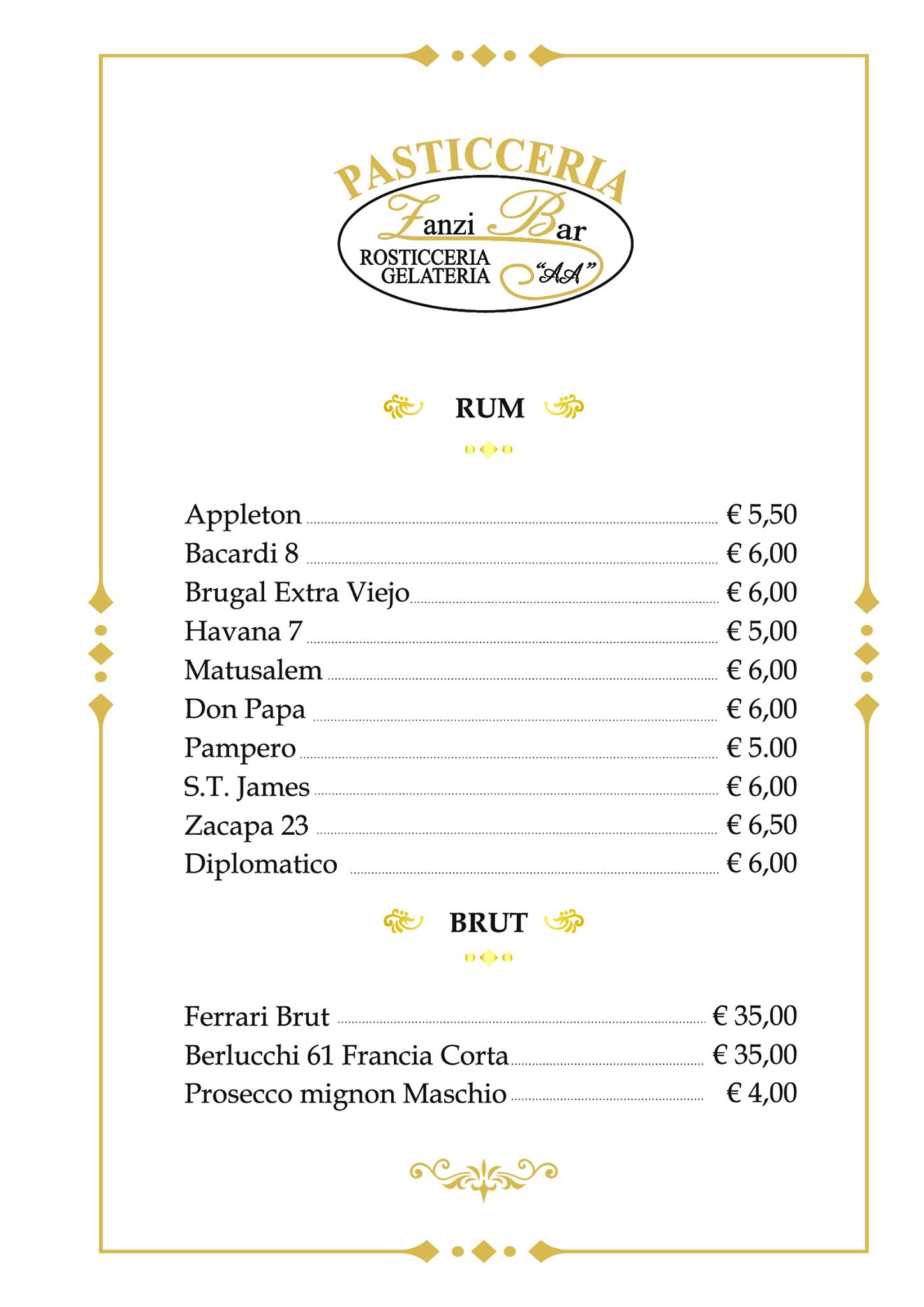 Menu di Zanzibar 