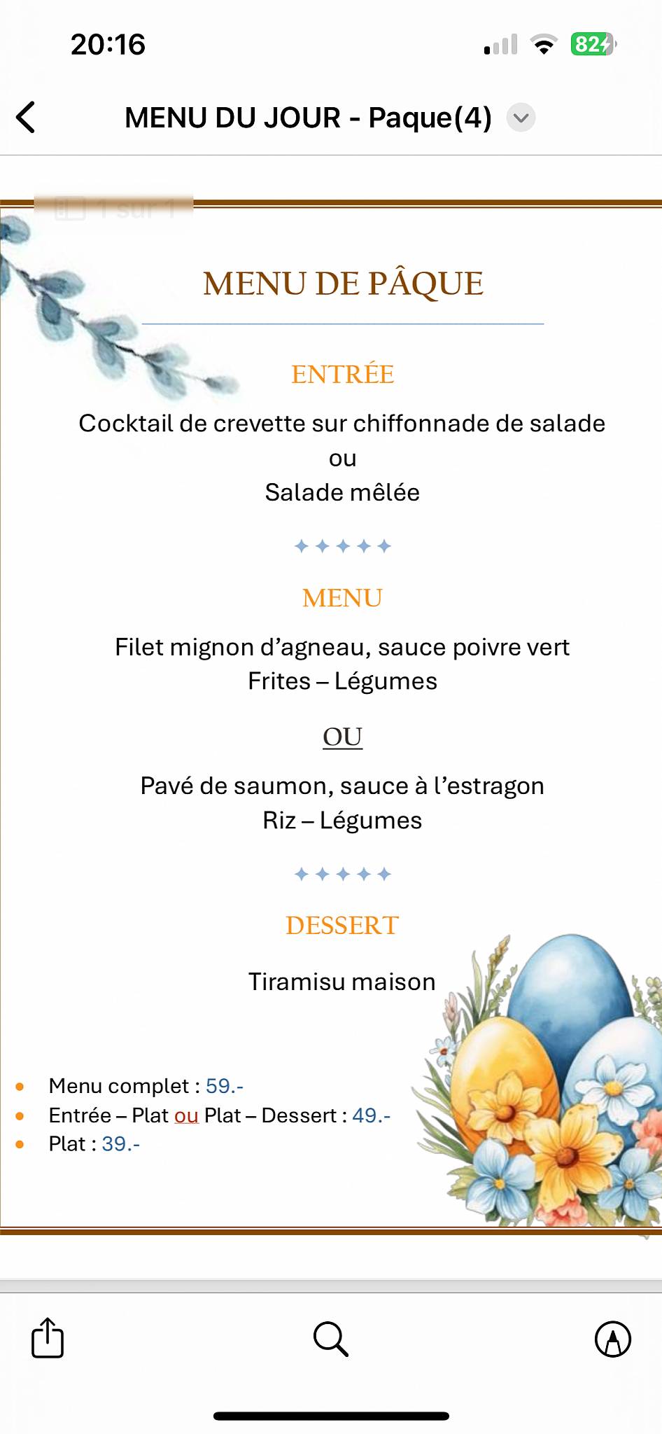 Menu di Café Restaurant du Commerce 