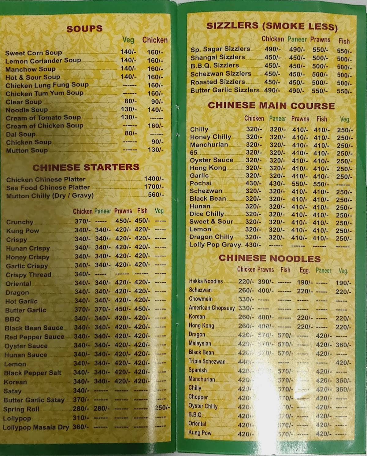 Cafe Sagar menu