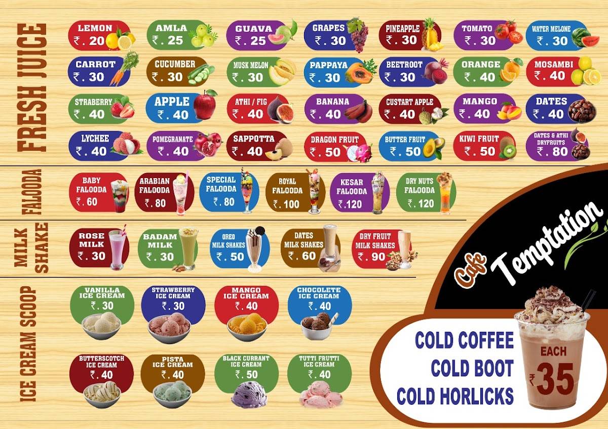 Cafe Temptation menu