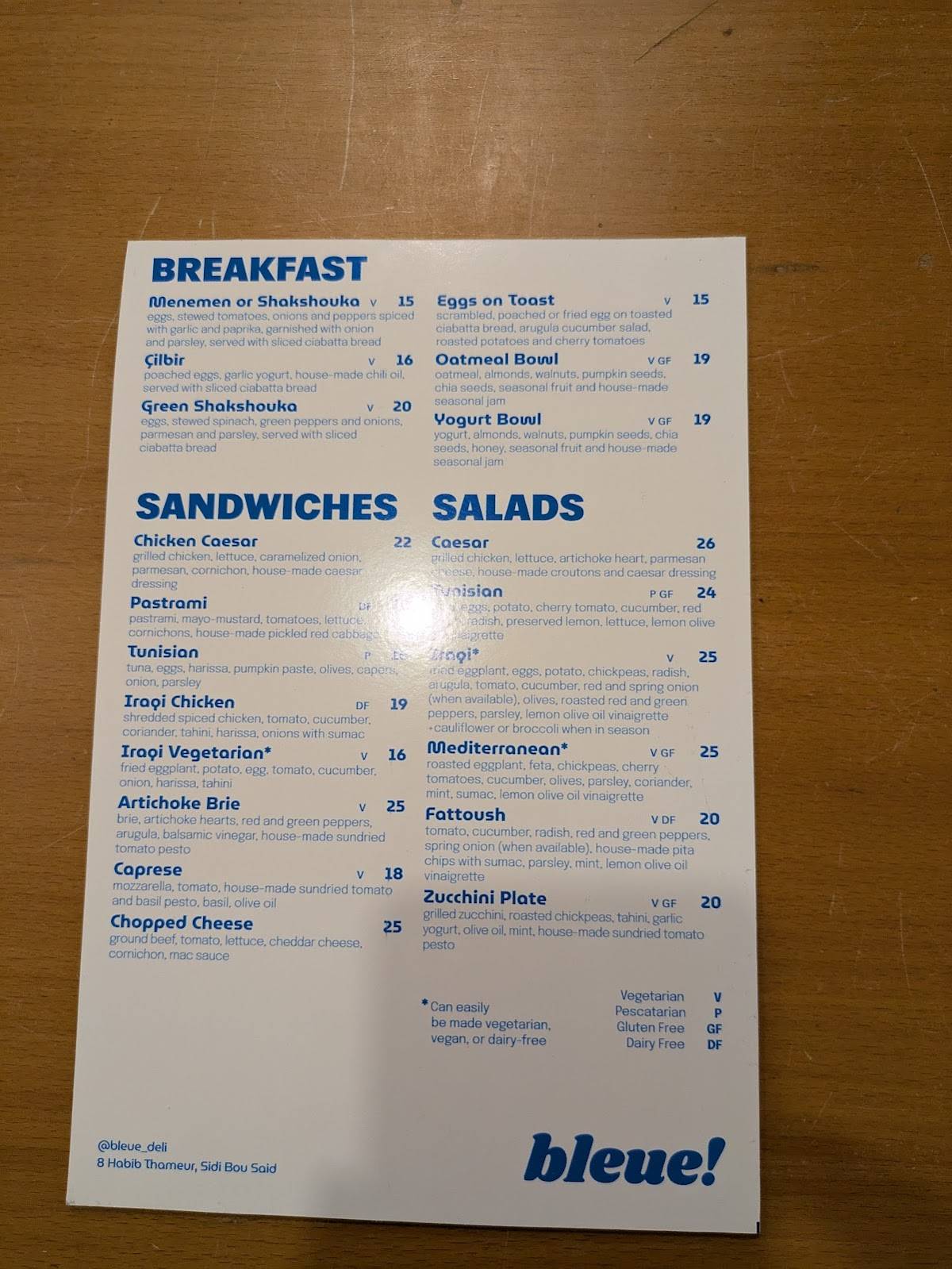 Menu de bleue!