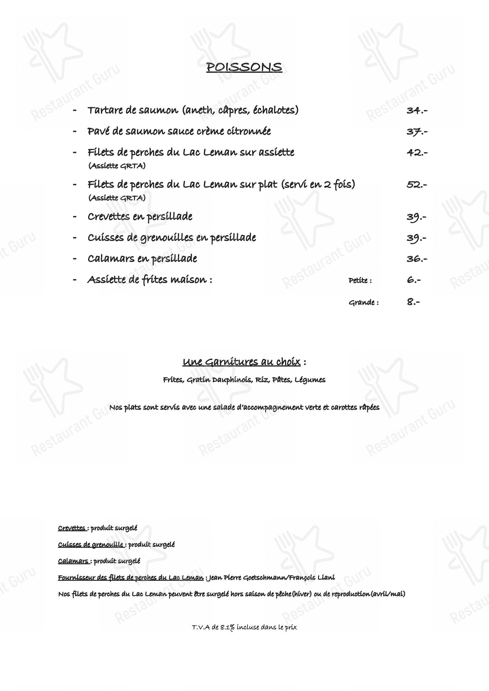 Menu di Café du Jet d'Eau - Ночное меню