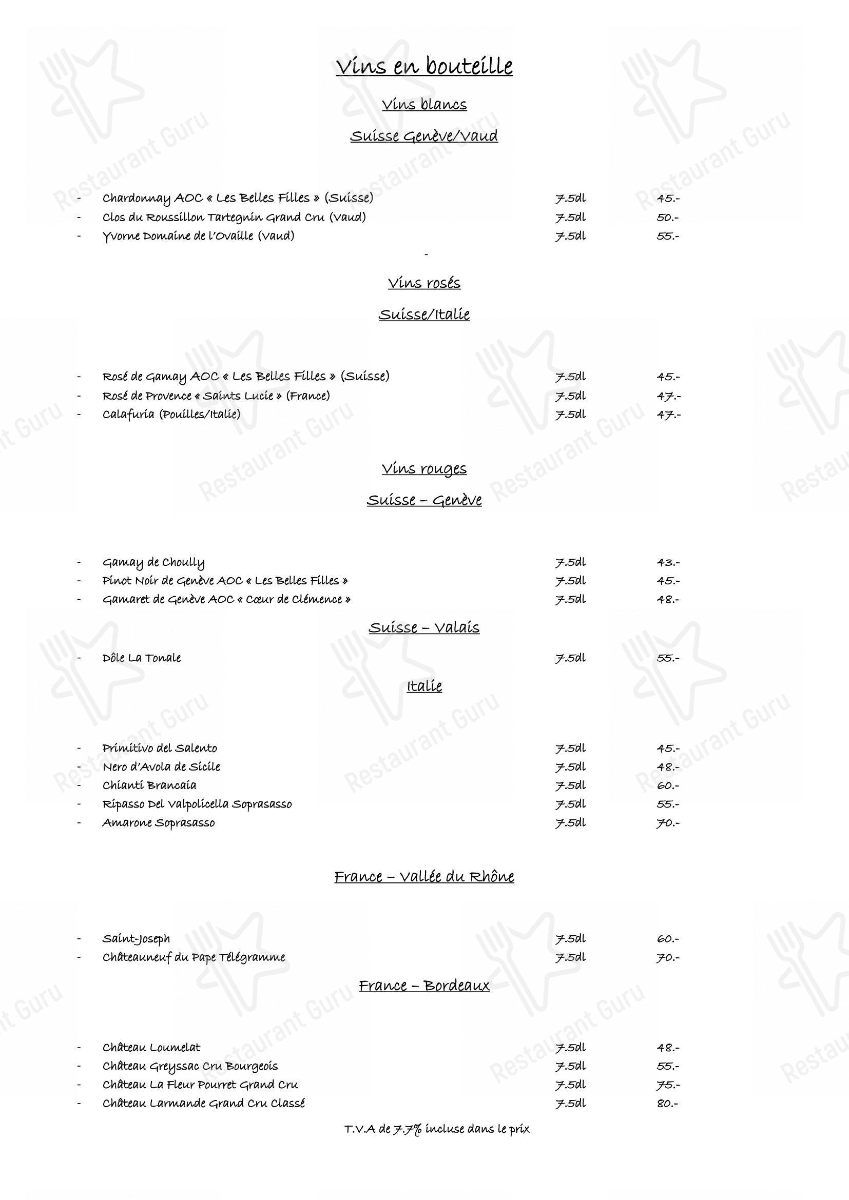 Menu di Café du Jet d'Eau - Dinner Menu