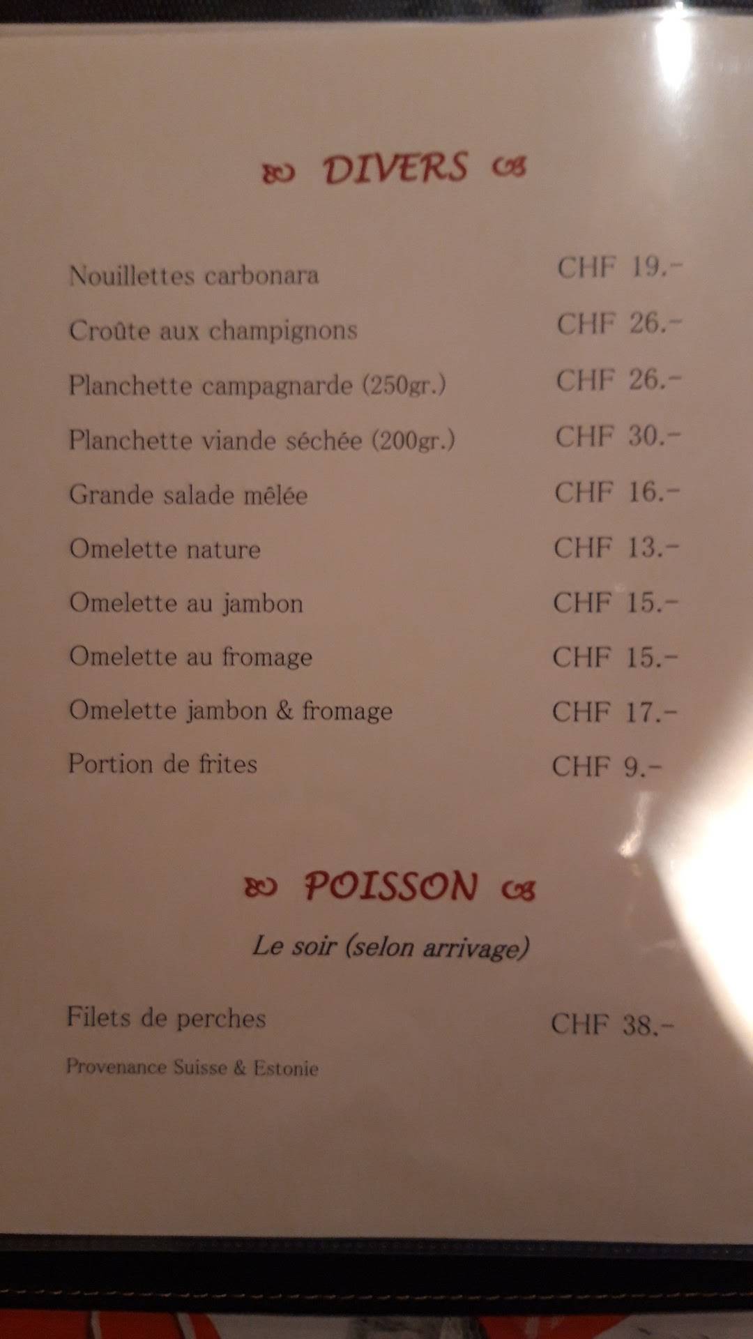 Menu de Café la Croix-Blanche