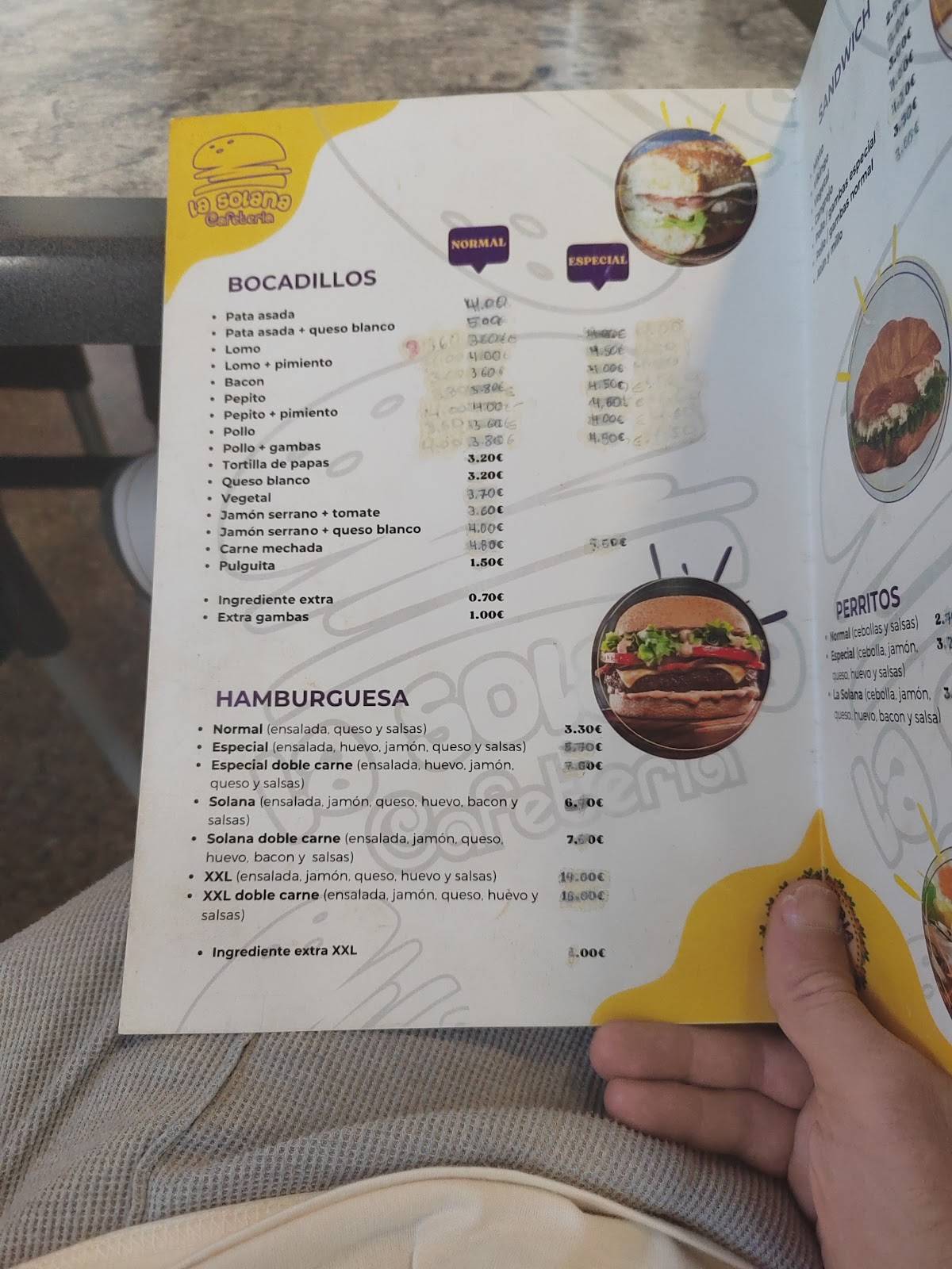 Carta de Cafeteria La Solana, Puerto del Rosario