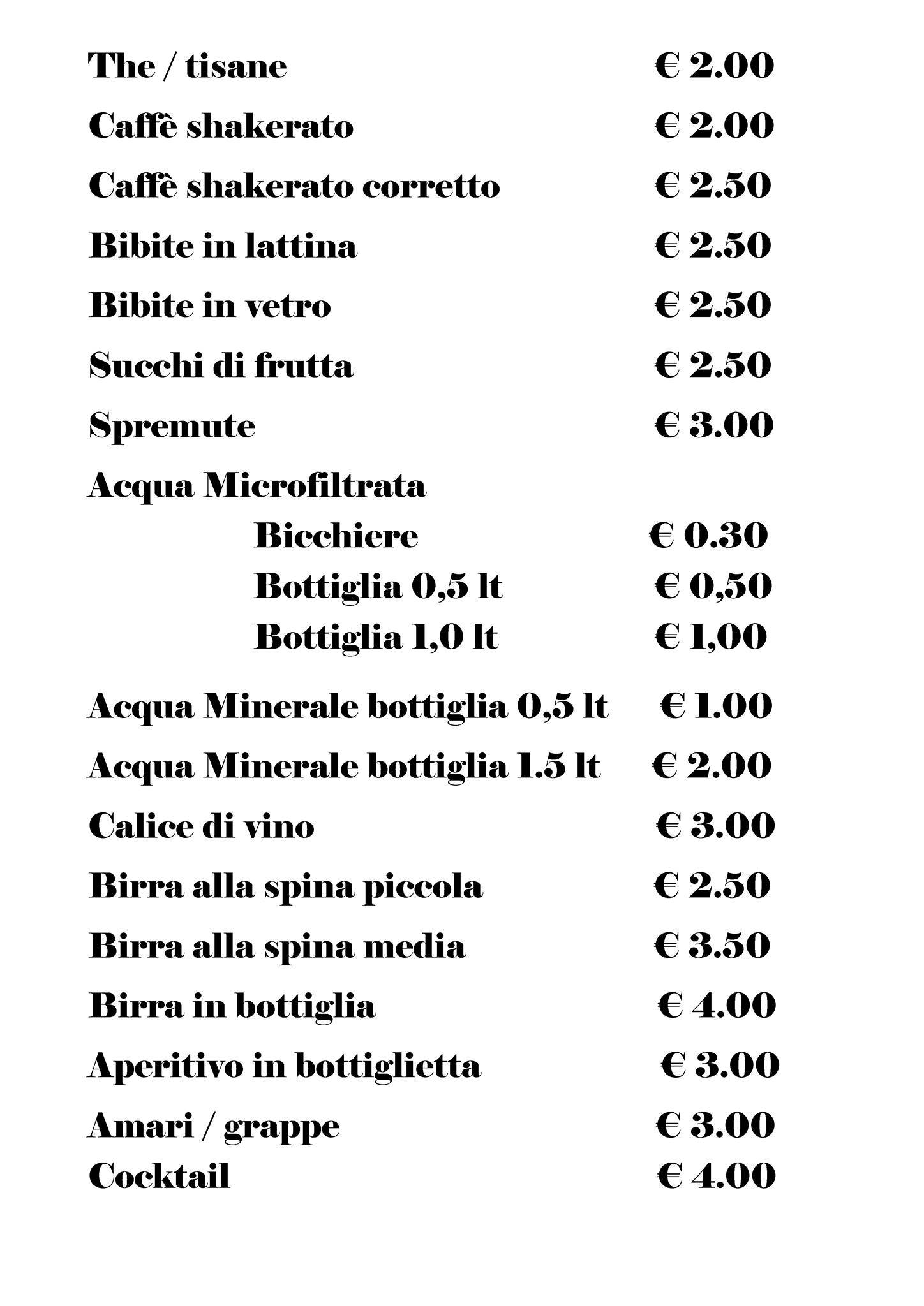 Menu di Caffè Blanco 