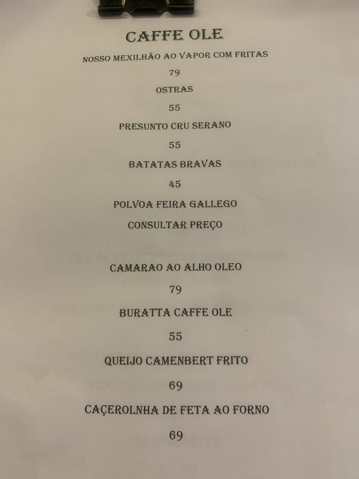 Caffe ole carlos de castro cardápio