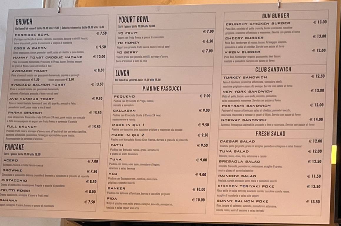 Menu di Caffè Pascucci 