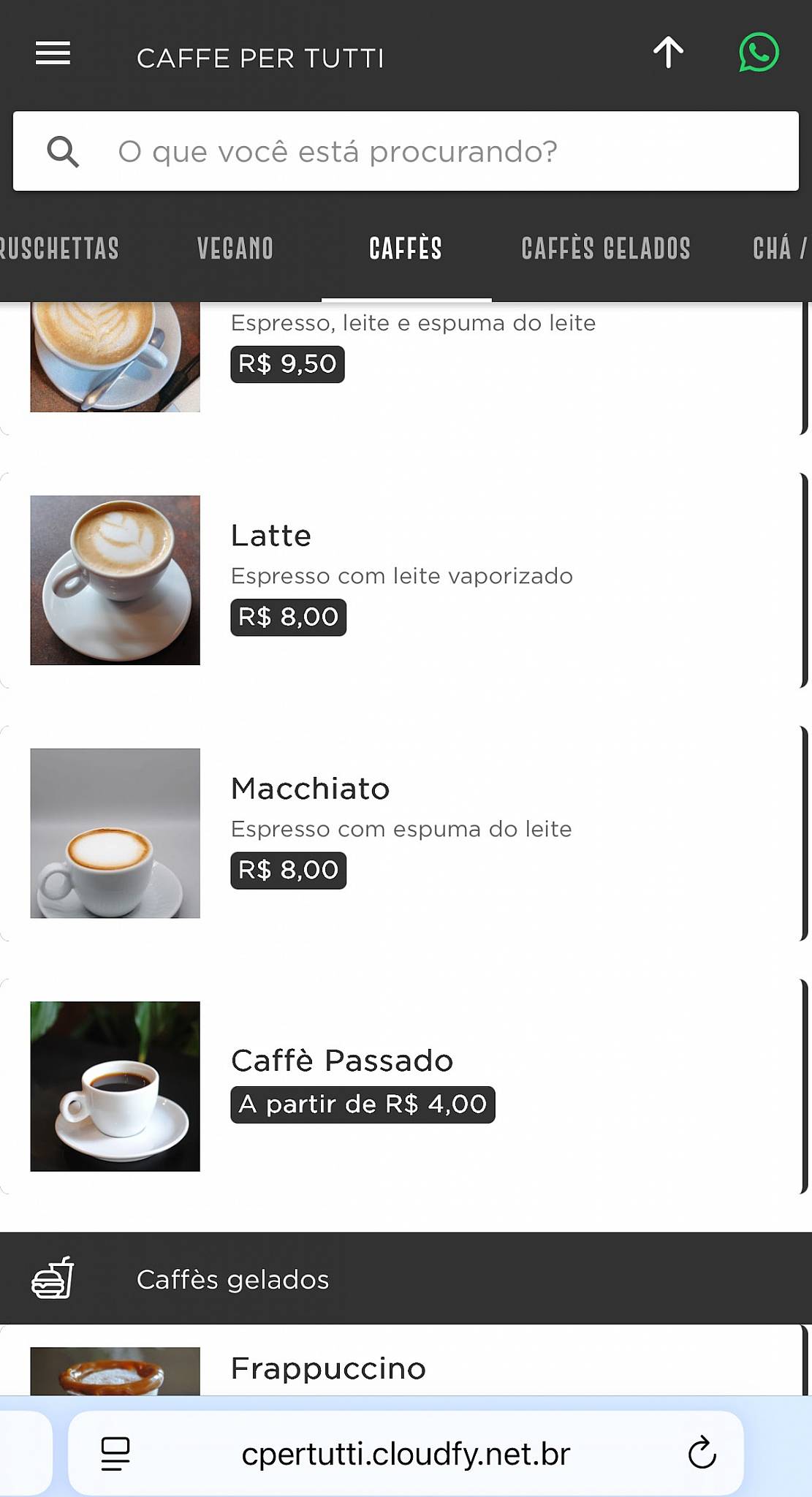 Per Tutti Confeitaria e Café cardápio