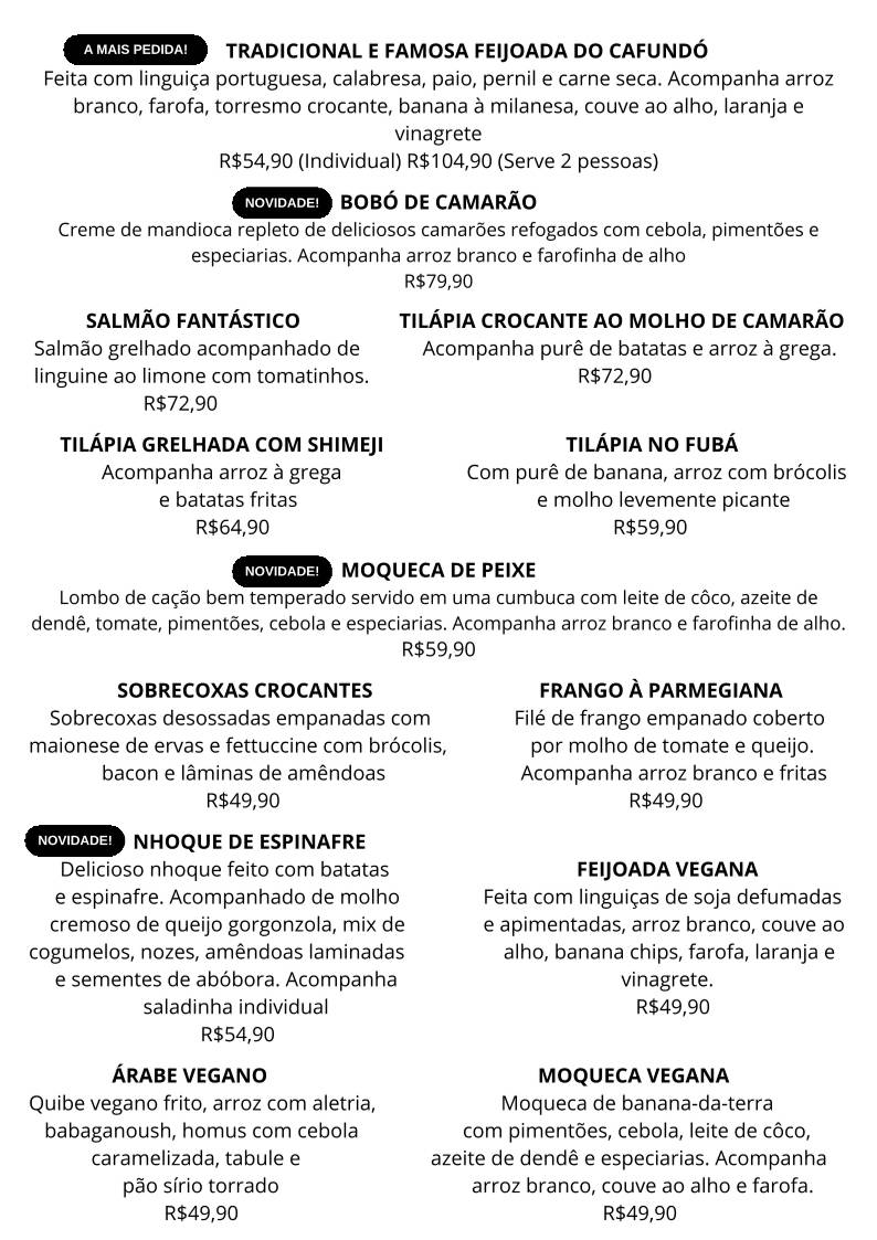 Cafundó Itu - Restaurante & Cafeteria cardápio