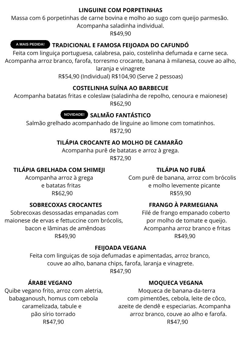 Cafundó Itu - Restaurante & Cafeteria cardápio