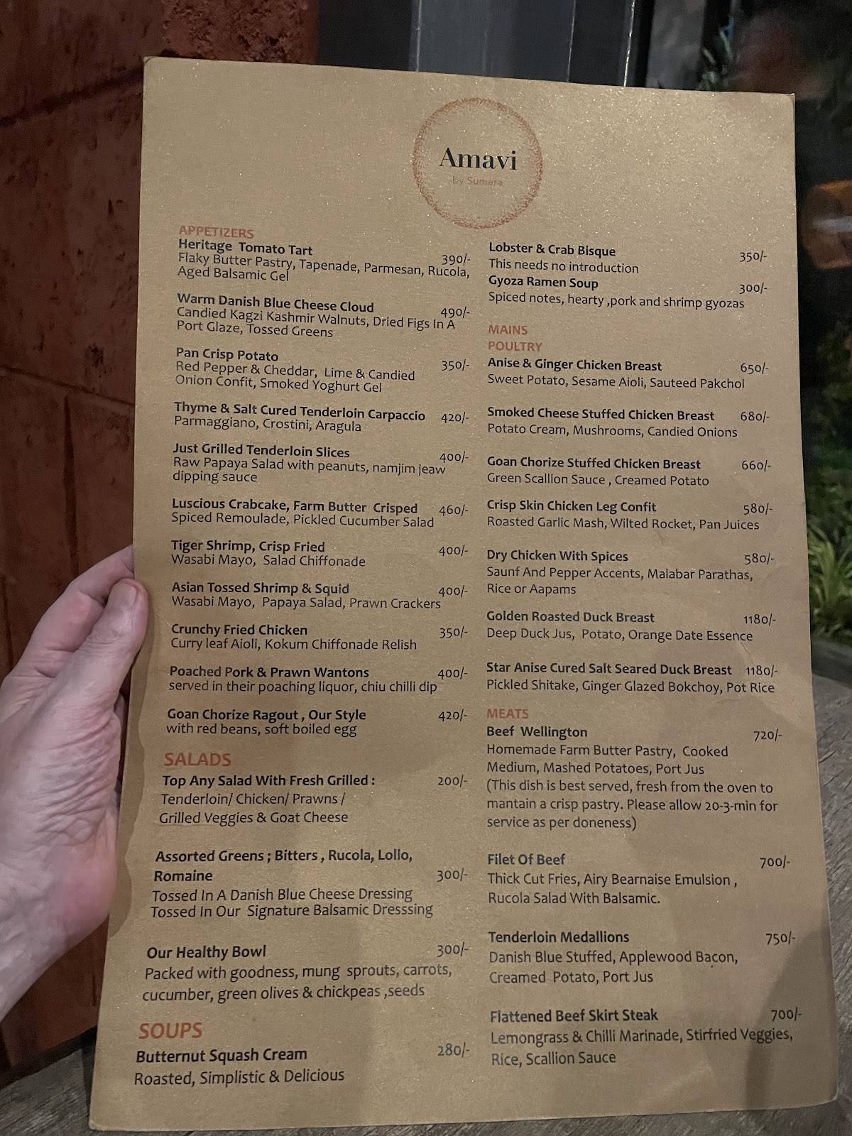 Amavi by Sumera menu