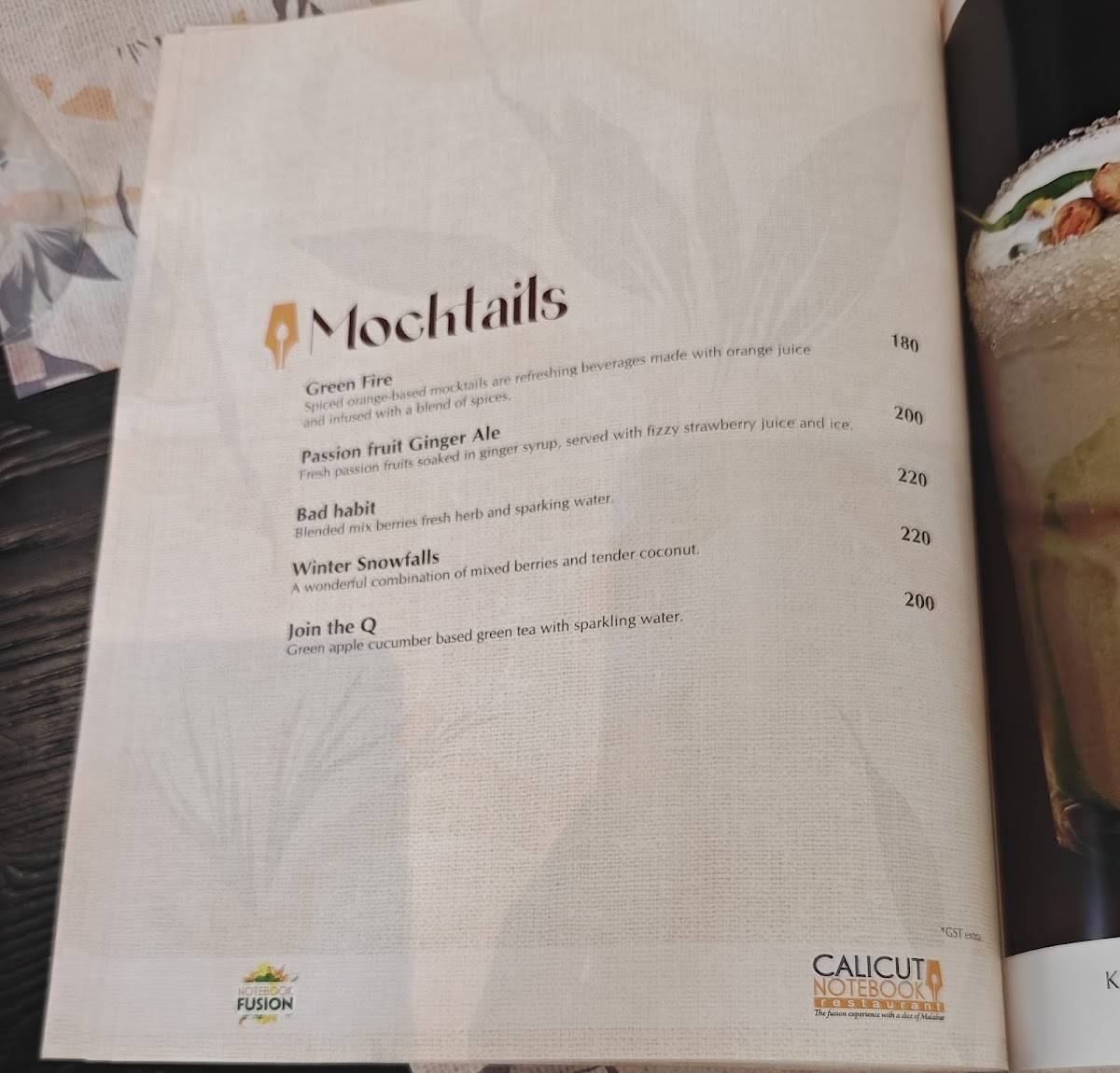 Calicut Notebook Restaurant menu