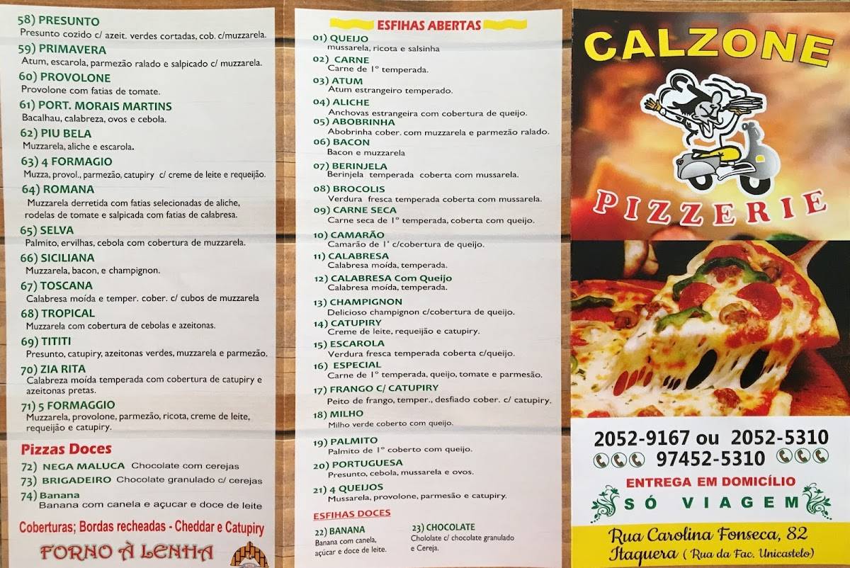 Calzone Pizzerie cardápio