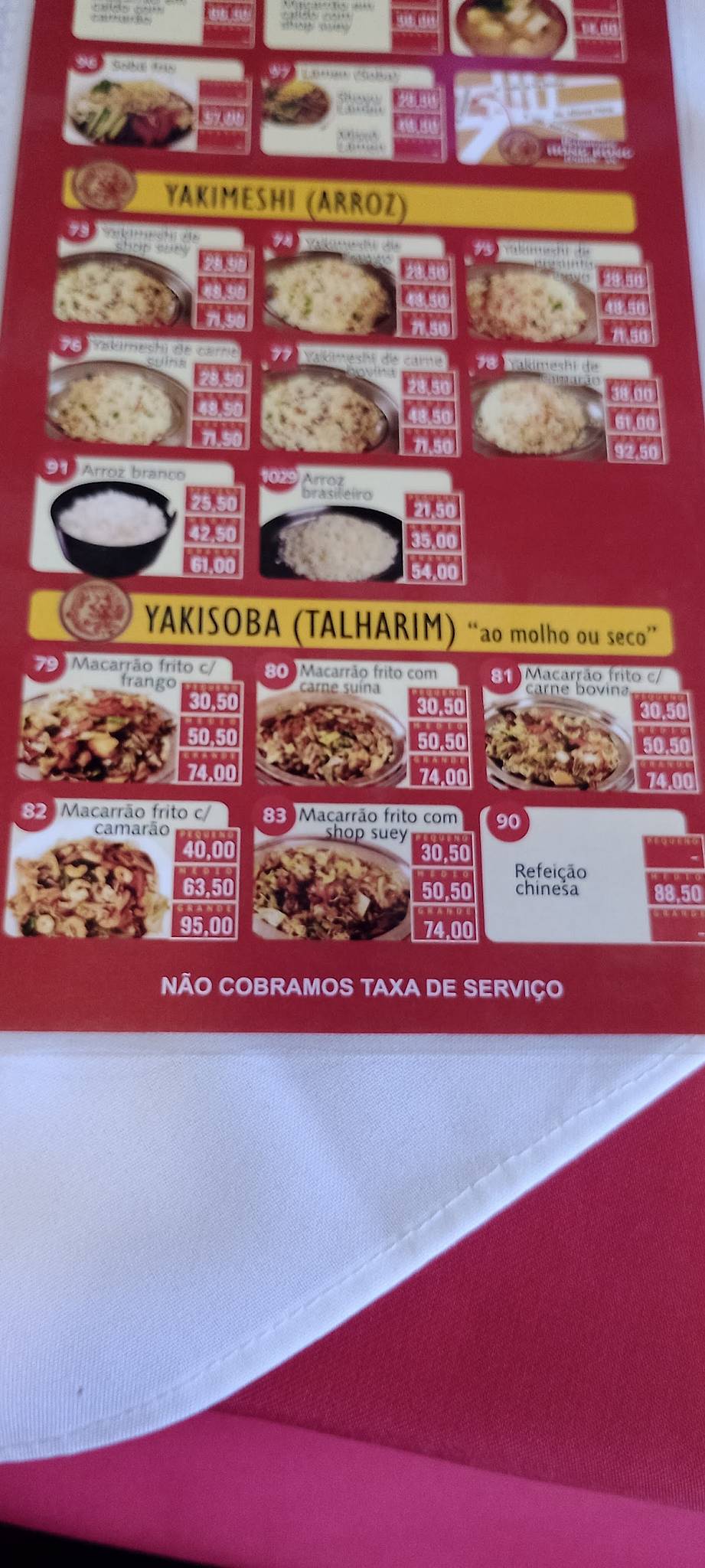 Hong Kong cardápio