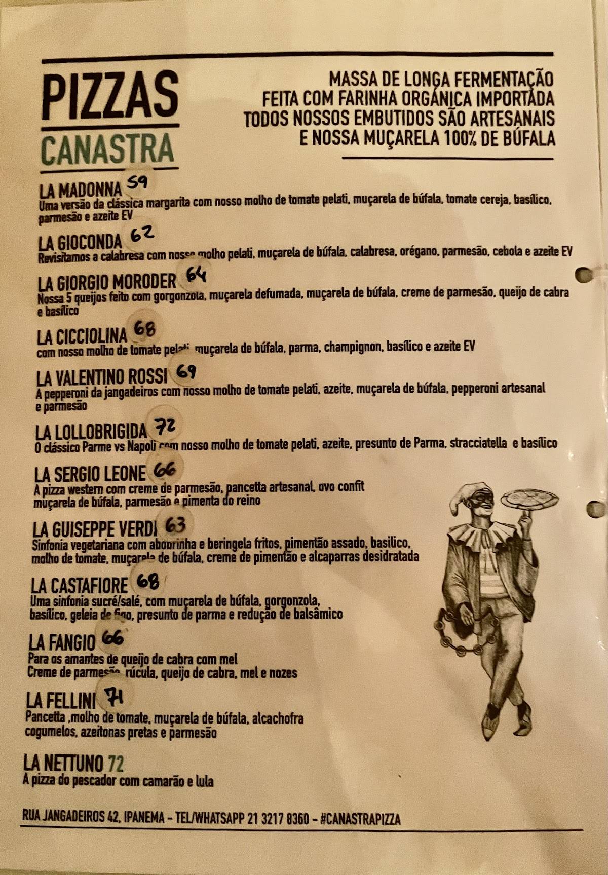 Pizza Canastra Ipanema cardápio