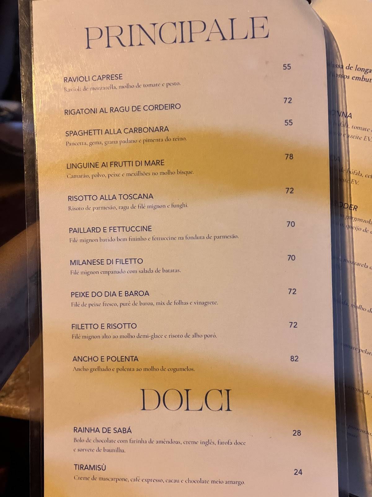 Canastra Trattoria cardápio