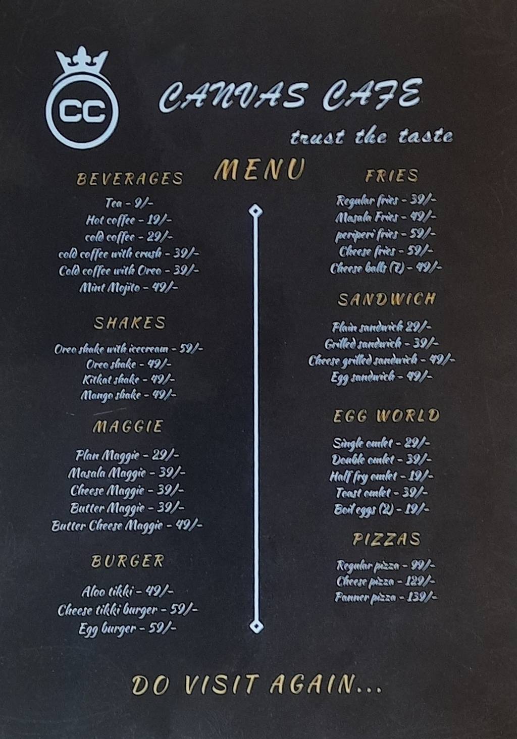 Canvas Cafe menu