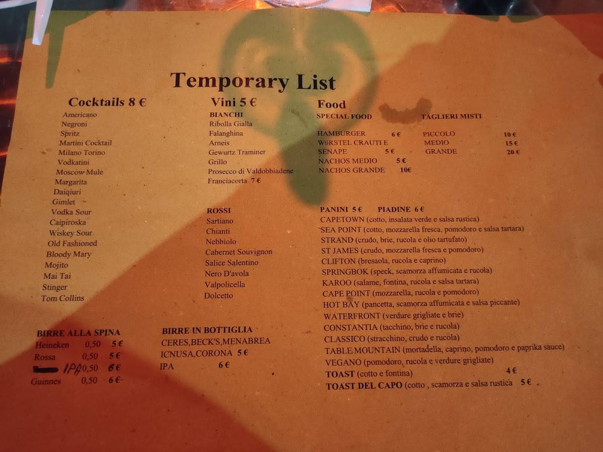 Menu di Cape Town 