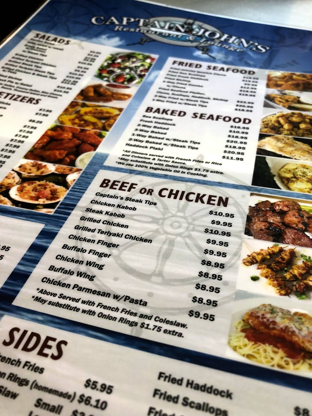 Menu at Captain John's restaurant, Lowell, 333 Westford St
