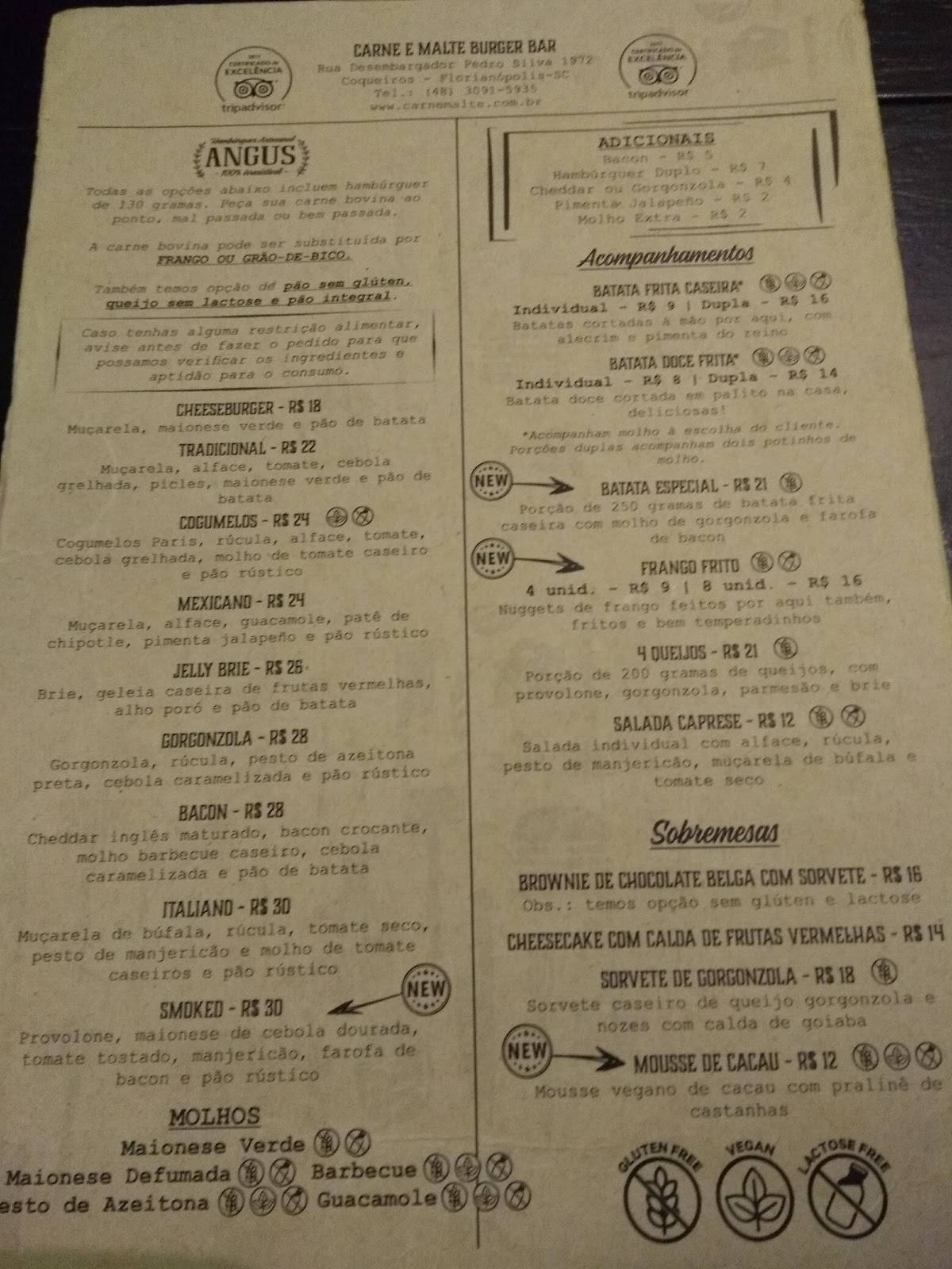Carne e Malte Burger Bar cardápio