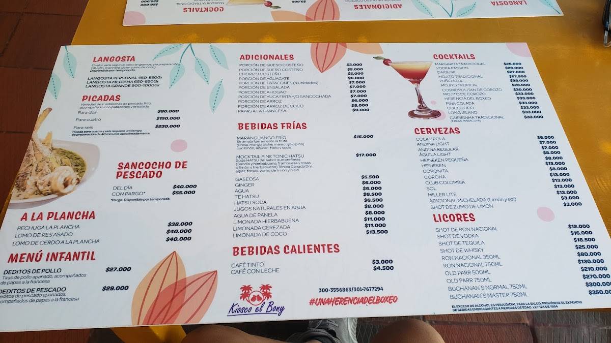 Carta del restaurante Kiosco El Bony, Cartagena