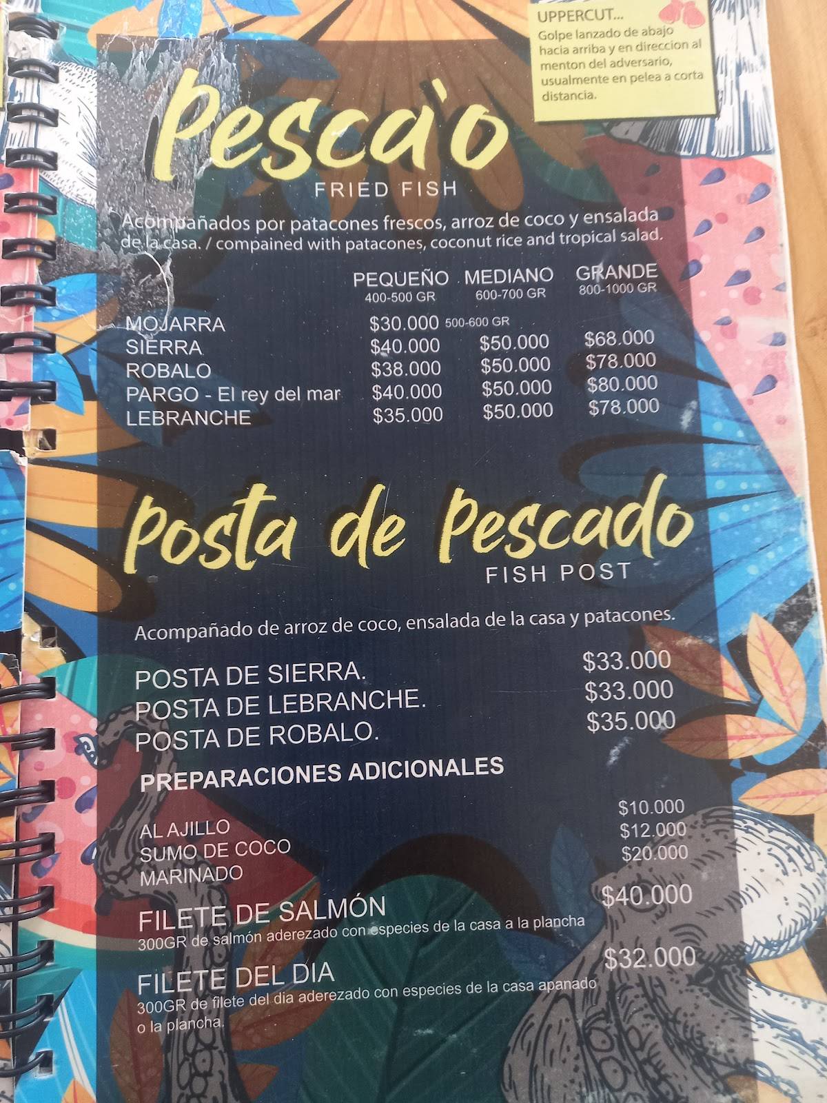 Carta del restaurante Kiosco El Bony, Cartagena