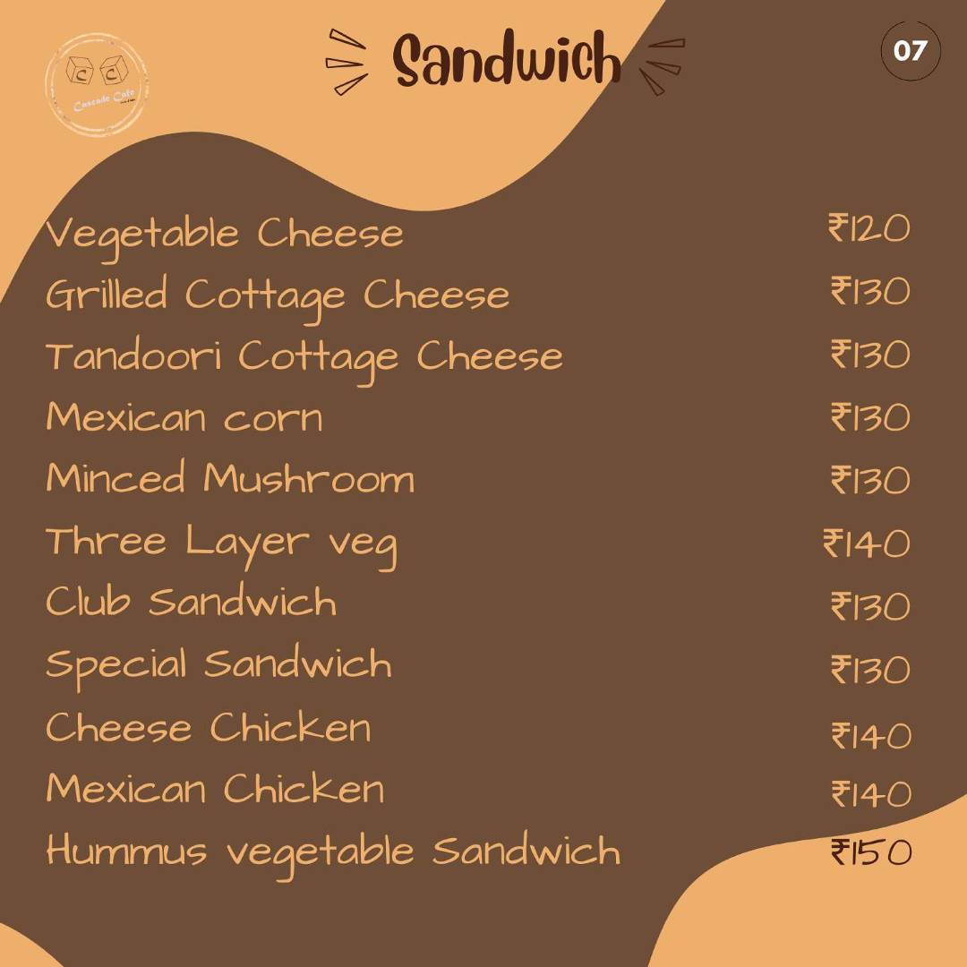 Cascade Cafe menu