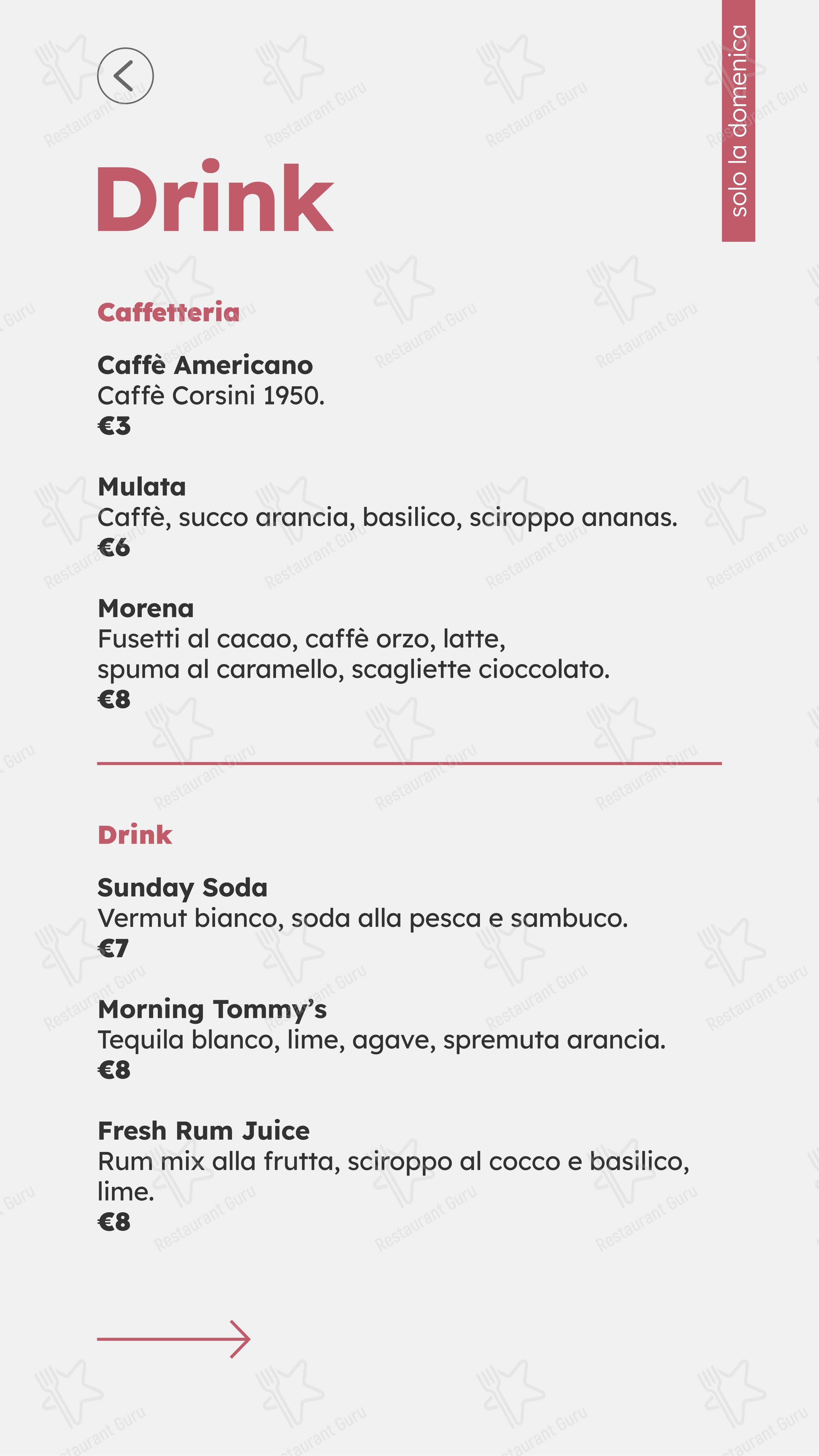 Menu bar pour Castelli in Aria restaurant