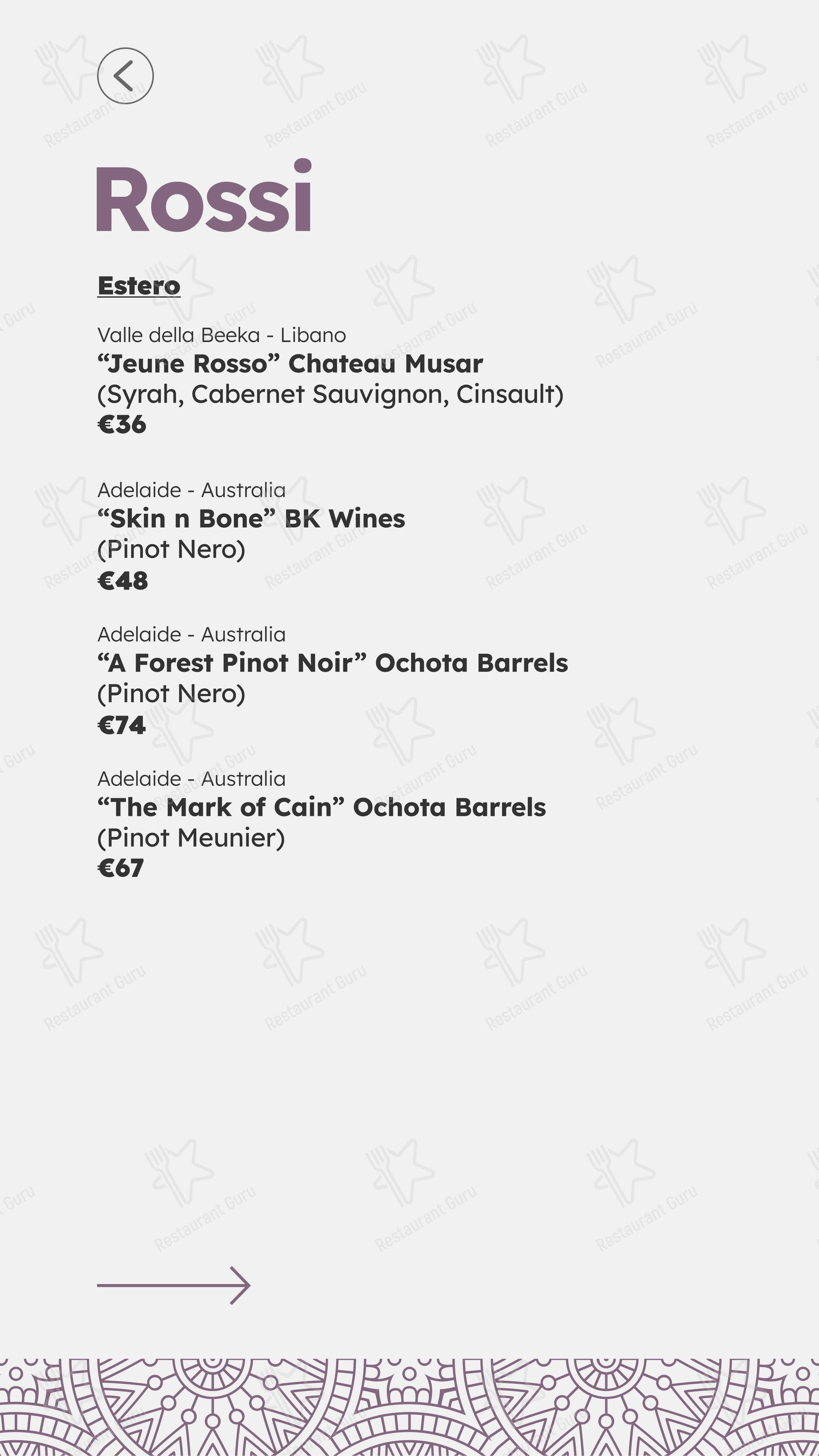 Menu pour Castelli in Aria restaurant