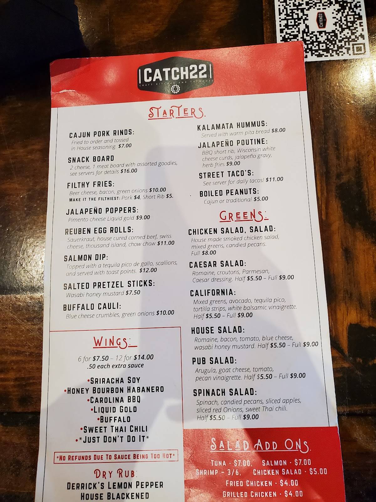 Menu at Catch22 Craft Kitchen & Tap House restaurant, Mount Juliet
