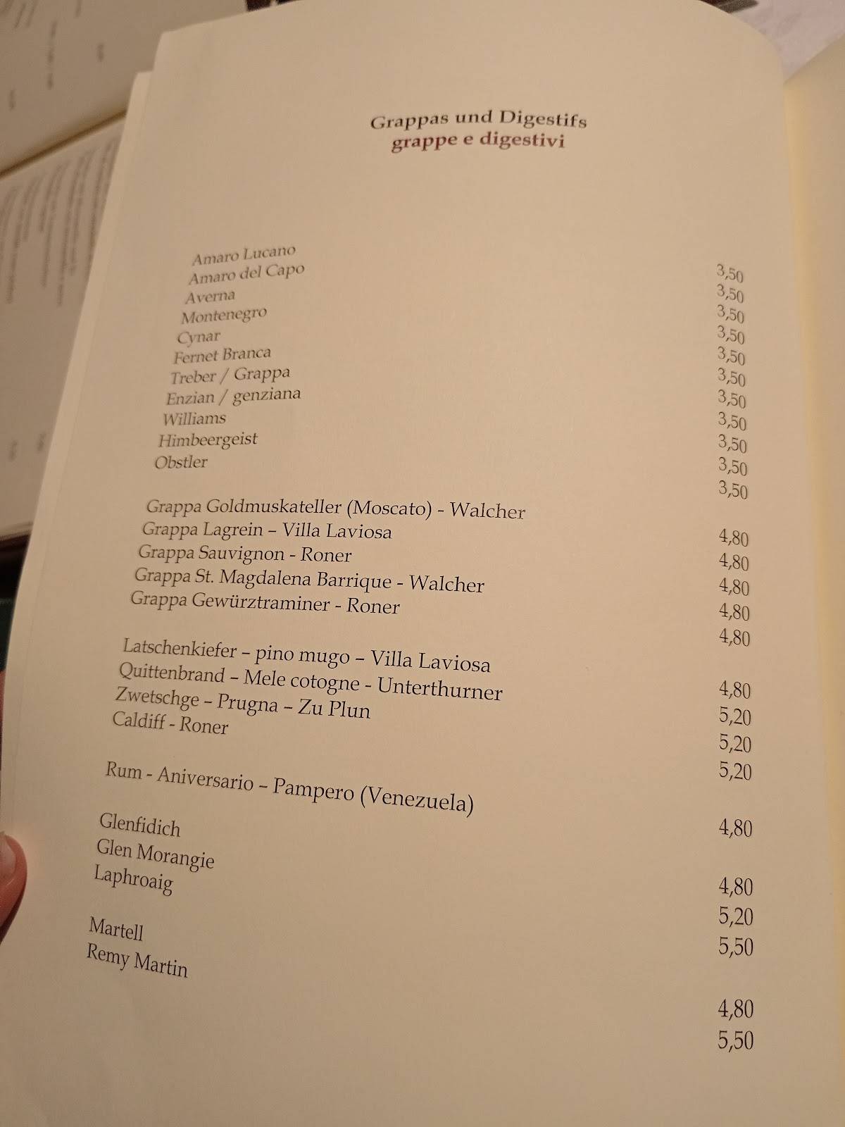 Menu di Cavallino Bianco 