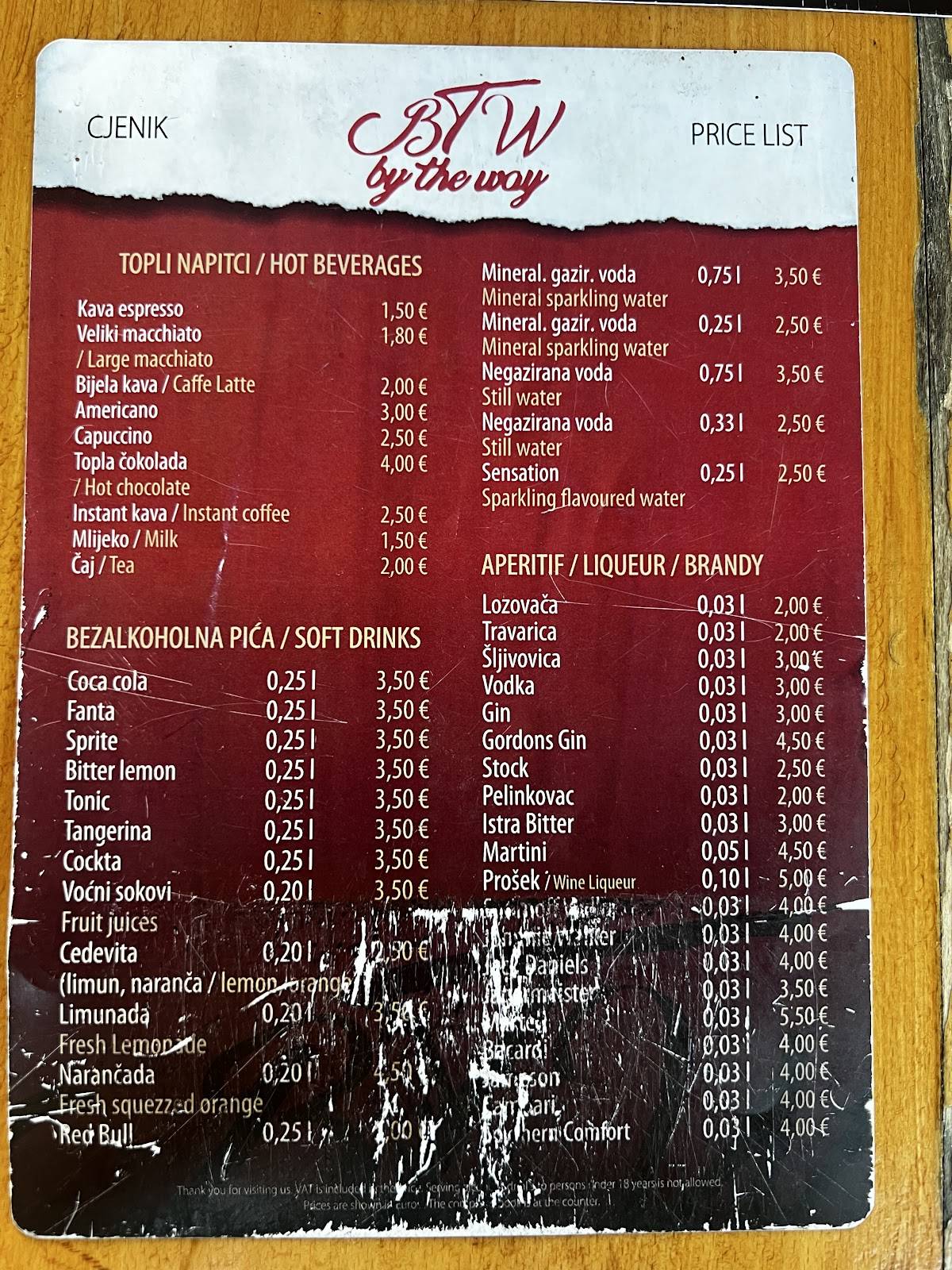 Menu di Restaurant By the way 