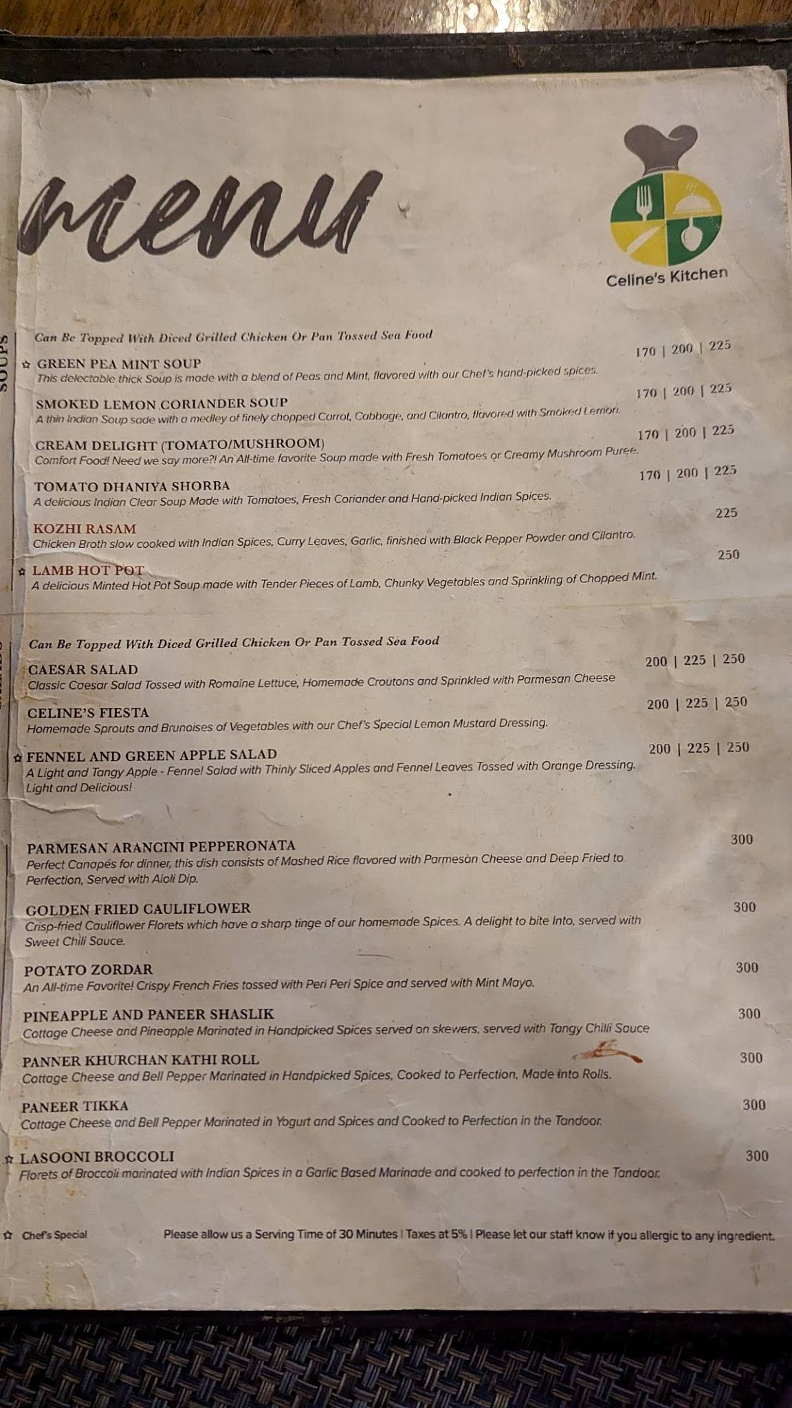 Celine's Kitchen menu