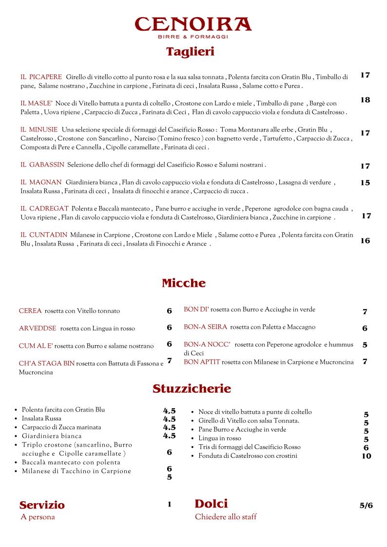 Menu di Cenoira 