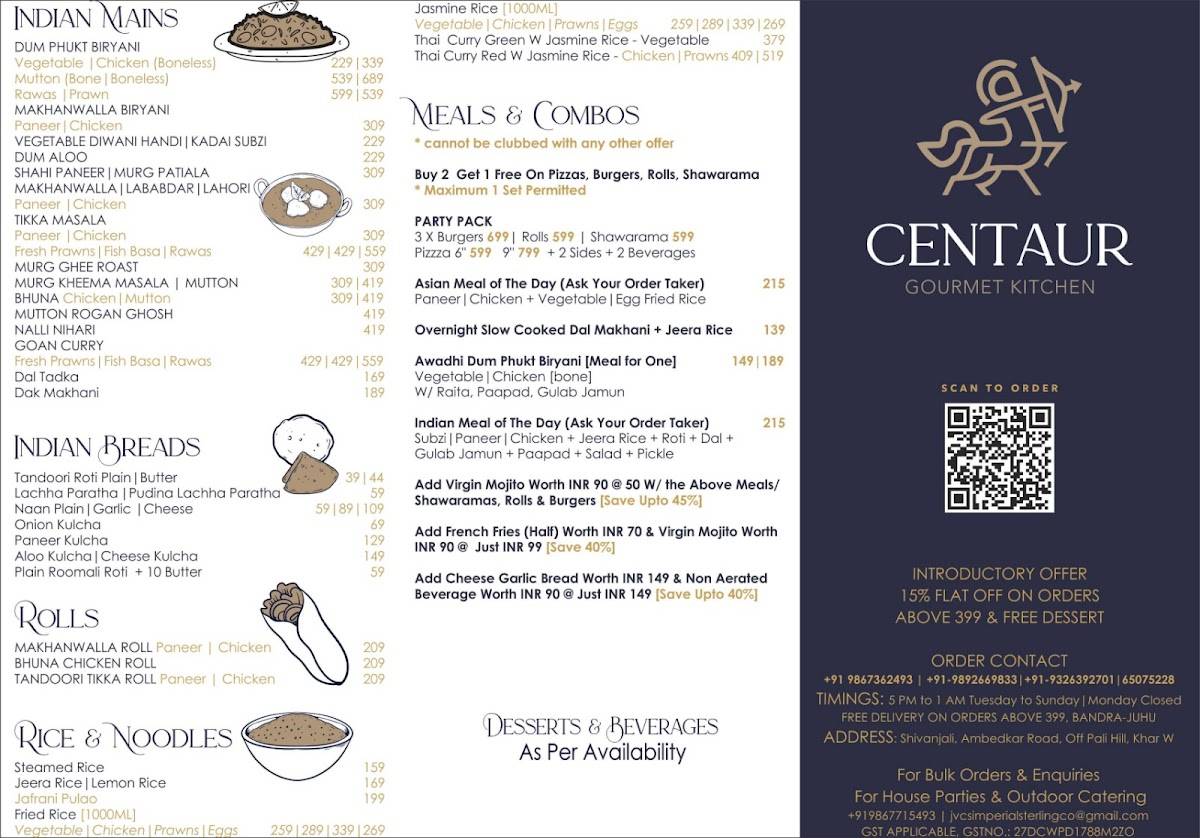 Centaur Gourmet Kitchen Catering Services menu