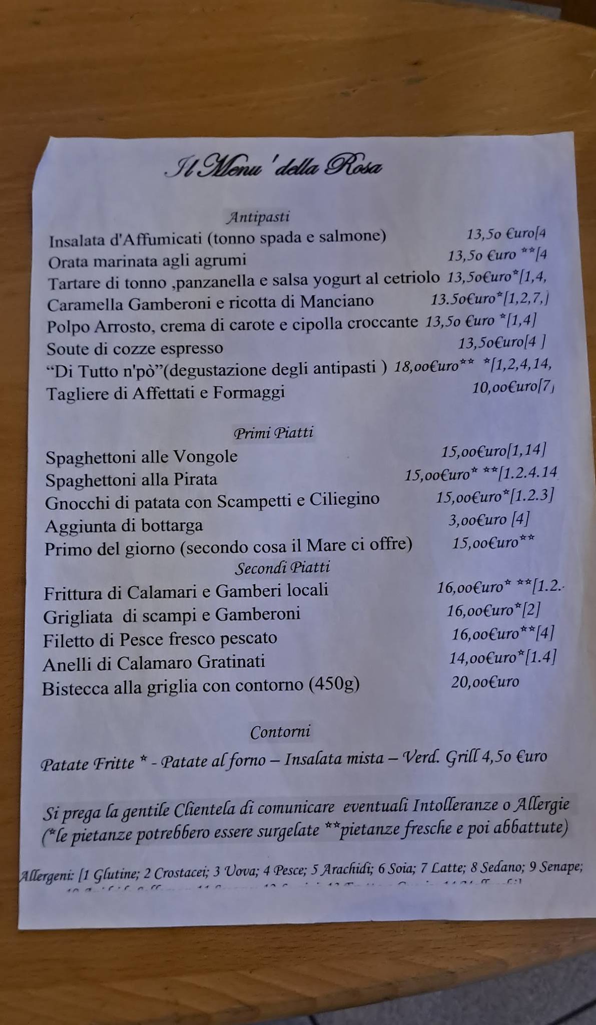 Menu di Centro Sportivo La Rosa 