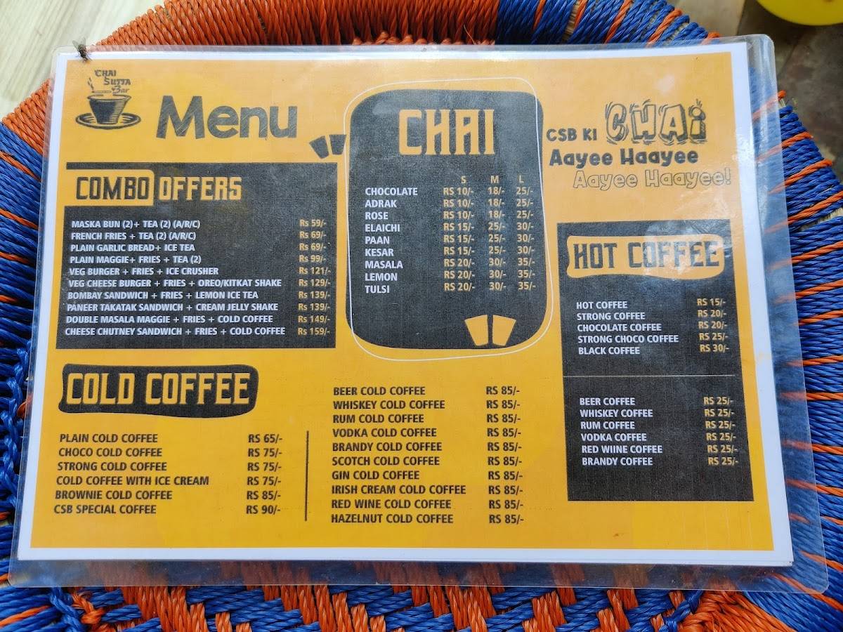Chai Sutta Bar (Rama Mandi) menu