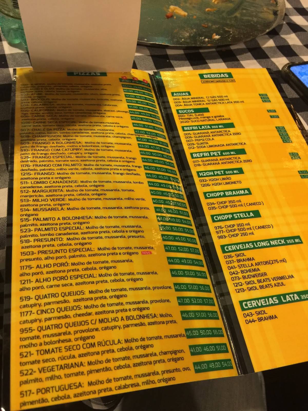 Chalé da Pizza cardápio