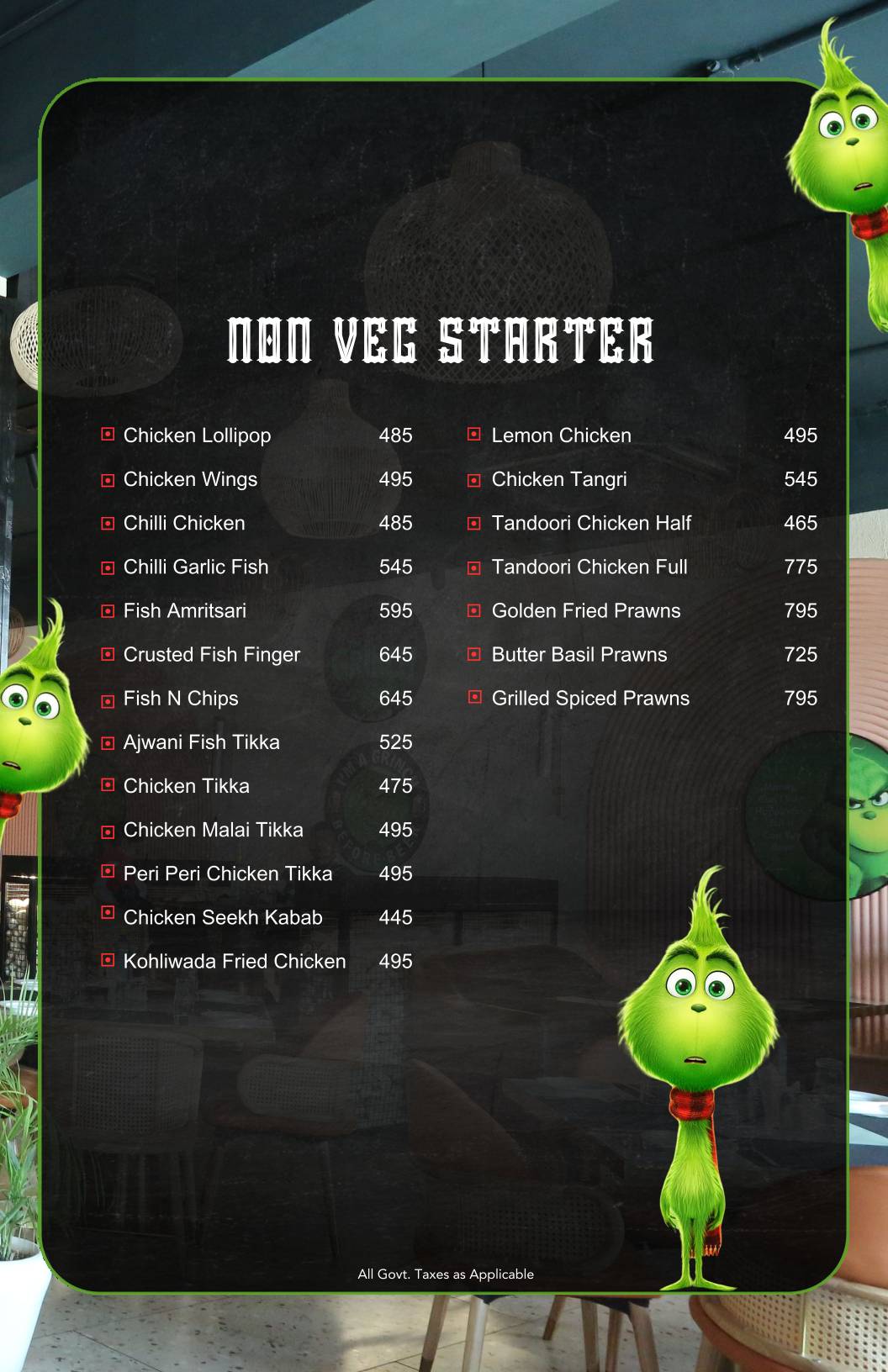 The Grinch Resto Bar Best Restaurant Bar in Kharar Mohali menu