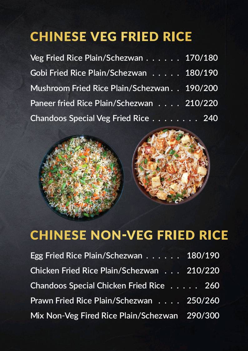 Chandoos Restaurant & Bakery menu