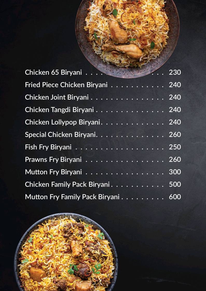 Chandoos Restaurant & Bakery menu