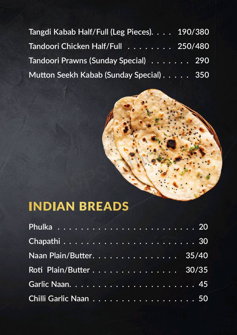 Chandoos Restaurant & Bakery menu