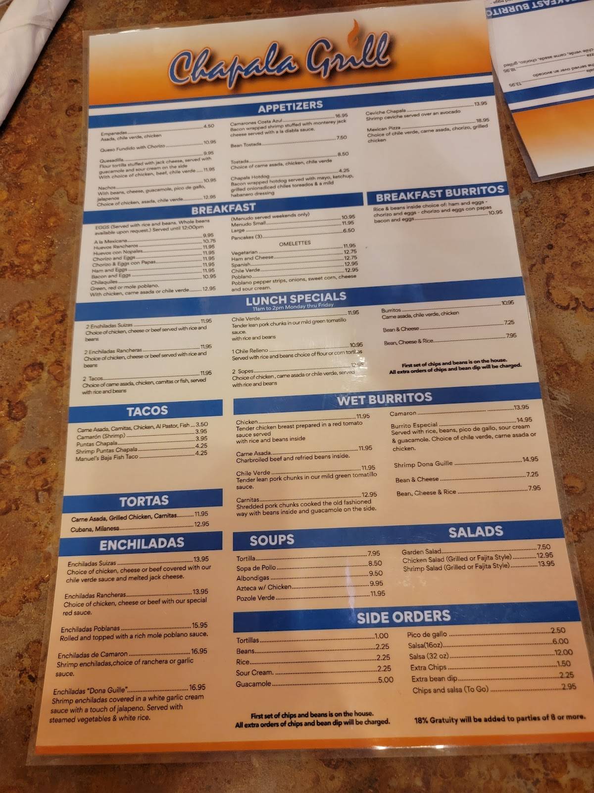 Menu at Chapala Grill restaurant, Visalia
